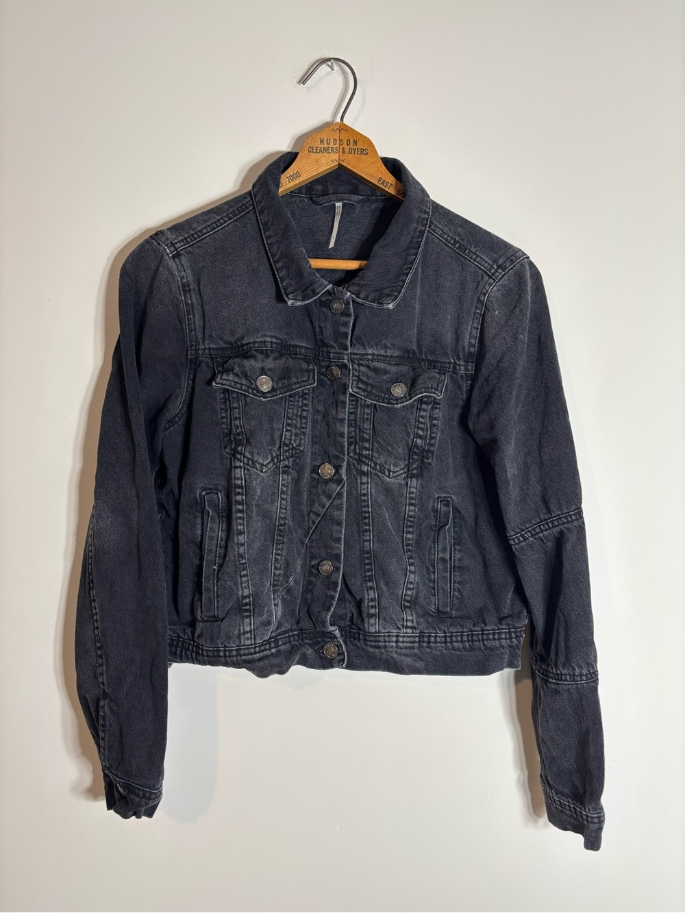 Free People Black Denim Jean Jacket Utility Cropped Small
